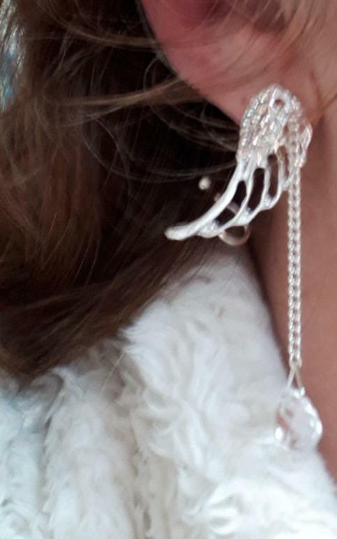 Boucles D'oreilles Pendantes Silverly - Ailes D'anges Plume Goutte, Argent 925, Neuves